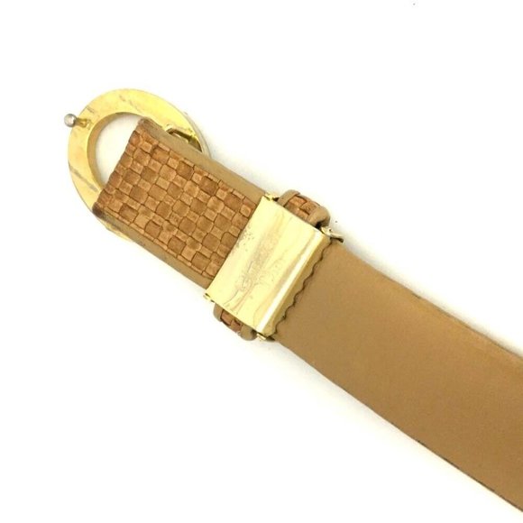 Dior Camel Intrecciato Leather Belt w Oval Two-Tone Buckle - Picture 8 of 9